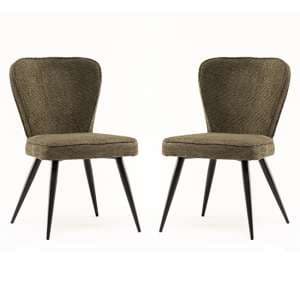 Finn Olive Boucle Fabric Dining Chairs In Pair - UK