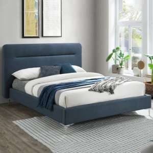 Finns Fabric Double Bed In Steel Blue - UK