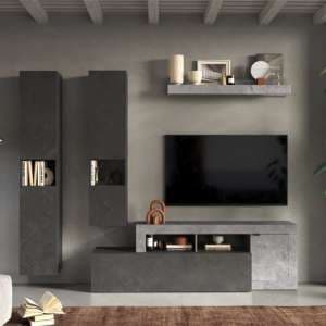 Fiora Wooden Living Room Furniture Set In Lead And Cement