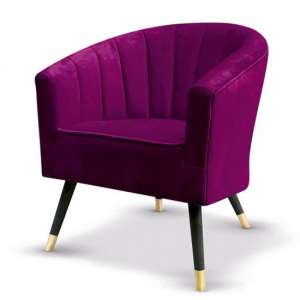 Fiore Velvet Armchair In Violet With Wooden Legs