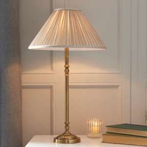 Fitzroy Beige Fabric Shade Table Lamp In Solid Brass