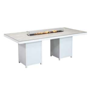 Flitwick 200cm Glass Dining Table With Firepit In Matt Stone