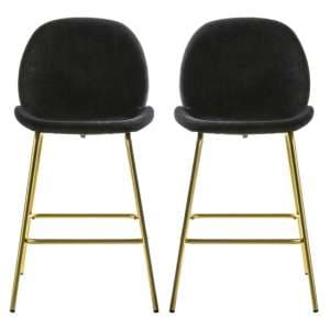 Flanaven Black Velvet Bar Chairs In A Pair - UK