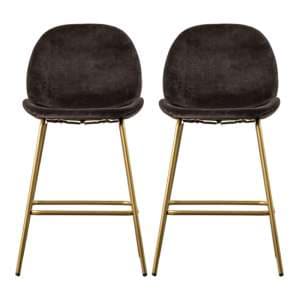 Flanaven Chocolate Brown Velvet Bar Chairs In A Pair - UK