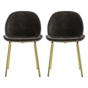 Flanaven Chocolate Brown Velvet Dining Chairs In A Pair - UK