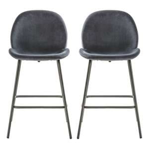 Flanaven Dark Grey Velvet Bar Chairs In A Pair - UK