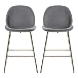 Flanaven Light Grey Velvet Bar Chairs In A Pair - UK
