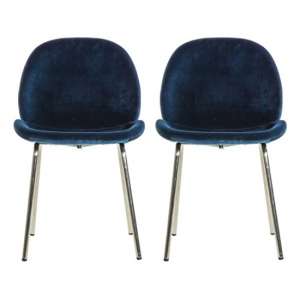 Flanaven Petrol Blue Velvet Dining Chairs In A Pair - UK