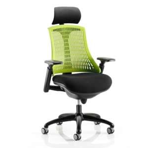 Flex Task Headrest Office Chair In Black Frame With Green Back