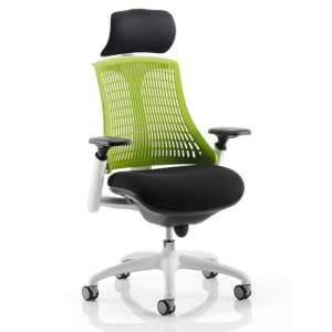 Flex Task Headrest Office Chair In White Frame With Green Back