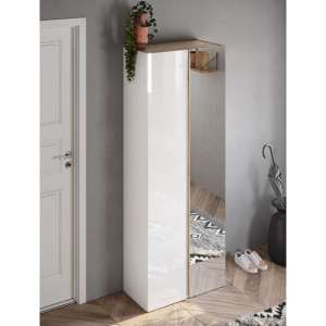 Flint High Gloss Shoe Cabinet Tall 2 Doors In White Cadiz Oak - UK