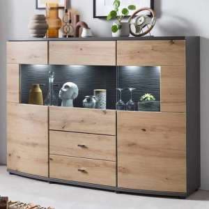 Flint Wooden Display Cabinet In Artisan Oak With LED Lighting - UK