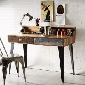 Flocons Console Table In Reclaimed Wood With 2 Drawers - UK