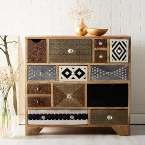 Flocons Wide Chest Of Drawers In Reclaimed Wood With 14 Drawers - UK
