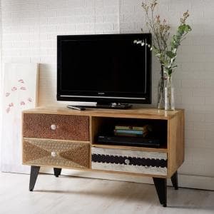 Flocons Wooden TV Stand In Reclaimed Wood With 3 Drawers - UK