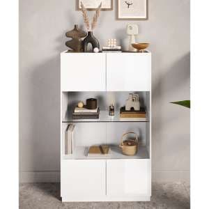 Flores High Gloss Display Cabinet 2 Doors In White And Dark Oak - UK