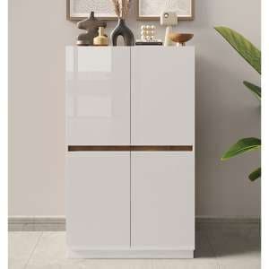 Flores High Gloss Highboard With 4 Doors In White And Dark Oak - UK