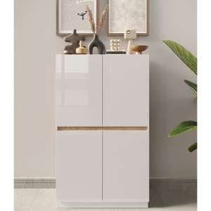 Flores High Gloss Highboard With 4 Doors In White And Light Oak - UK
