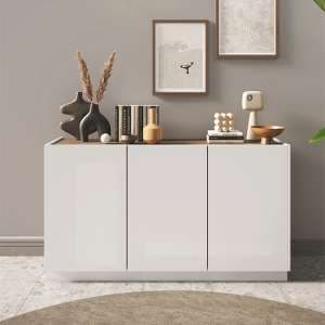 Flores High Gloss Sideboard With 3 Doors In White And Dark Oak - UK