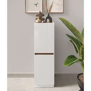 Flores High Gloss Storage Cabinet 2 Doors In White And Dark Oak - UK
