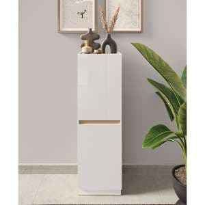 Flores High Gloss Storage Cabinet 2 Doors In White Light Oak - UK
