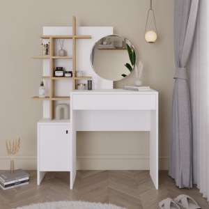 Flores Wooden Dressing Table 1 Door 1 Drawer In White And Oak - UK