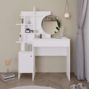 Flores Wooden Dressing Table With 1 Door 1 Drawer In White - UK