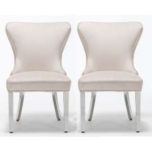 Floret Button Back Cream Velvet Dining Chairs In Pair