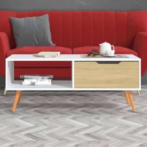 Floria Wooden Coffee Table With 1 Drawer In White And Sonoma Oak