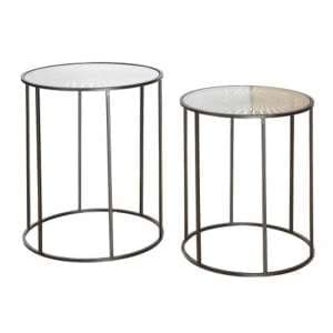 Flower Of Sun Glass Top Set Of 2 Side Tables With Metal Frame