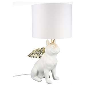 Flying Bully Dog Table Lamp In White And Gold - UK