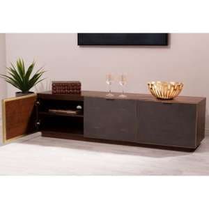 Fomalhaut Wooden TV Stand With Gold Metal Frame In Brown