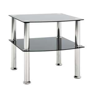 Forney Black Glass Side Table With Polished Steel Legs