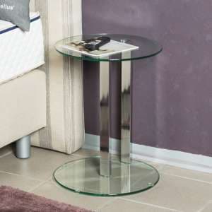 Forney Round Clear Glass Side Table With Chrome Metal Stand - UK