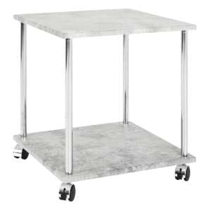 Forney Square Wooden Side Table On Castors In Concrete Effect - UK