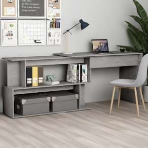 Fowey Wooden Laptop Desk Corner In Concrete Grey - UK