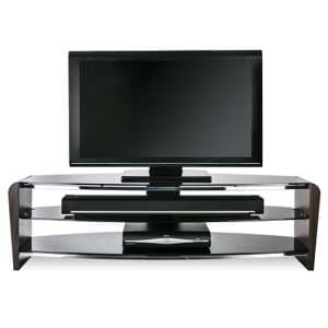 Francian Black Glass TV Stand With Walnut Wooden Frame - UK