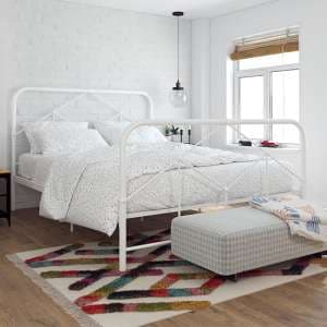 Felsic Metal Double Bed In White - UK
