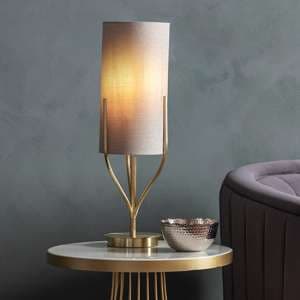 Fraser Natural Fabric Shade Table Lamp In Satin Brass - UK