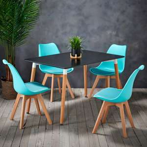 Frazer Wooden Dining Table In Black With 4 Livre Aqua Chairs