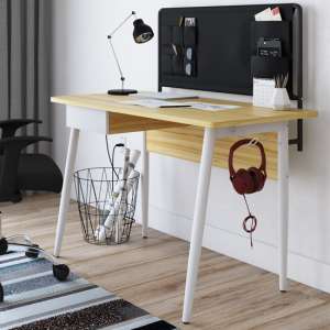 Flaxton Wooden Computer Desk In Light Oak And White - UK