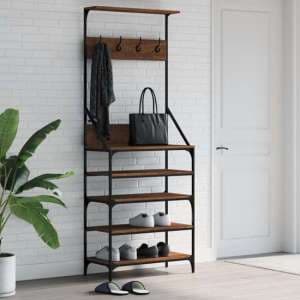 Fremont Wooden Clothes Rack With Shoe Storage In Brown Oak - UK