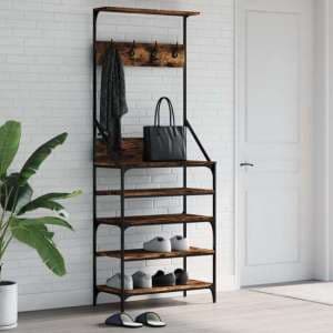 Fremont Wooden Clothes Rack With Shoe Storage In Smoked Oak - UK