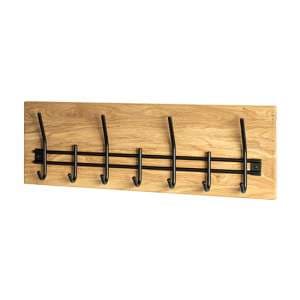 Fresno Wooden Coat Rack With 7 Metal Hooks In Oak Oiled Black