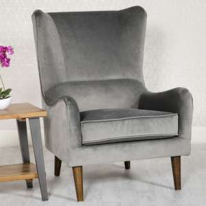 Freyton Velvet Upholstered Lounge Chair In Grey