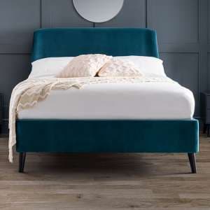 Farren Curved Velvet Double Bed In Teal - UK