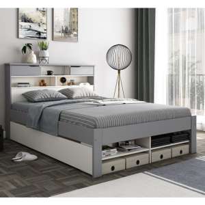 Frisco Wooden King Size Bed With Shelves In Grey And White - UK