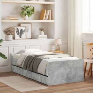 Frisco Wooden Single Bed With Drawers In Concrete Effect - UK