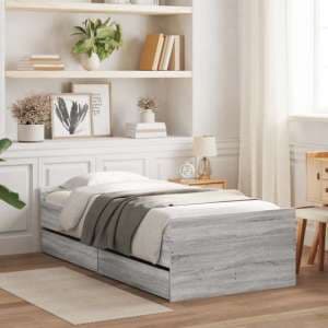 Frisco Wooden Single Bed With Drawers In Grey Sonoma Oak - UK