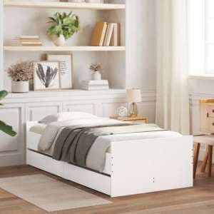 Frisco Wooden Single Bed With Drawers In White - UK
